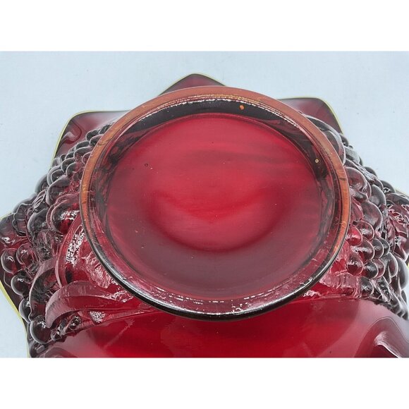 LG Wright Ruby Red Crimped Round Fruit Bowl Embossed Vintage 1960's to 70's Glow - Picture 11 of 16